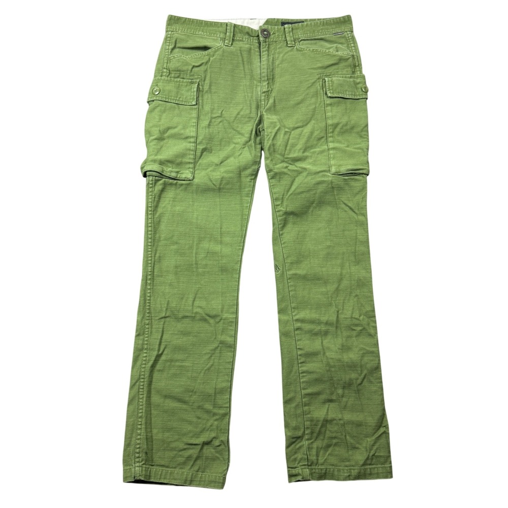 Volcom Men 32 (34x30) Green Slub Cotton Cargo Pants Straight Leg Utility Fatigue